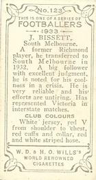 1933 Wills's Victorian Footballers (Small) #123 Jack Bisset Back